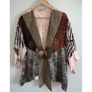 Sterling Styles Vintage One Size Kimono Animal Prink Blouse Shirt Top Unique